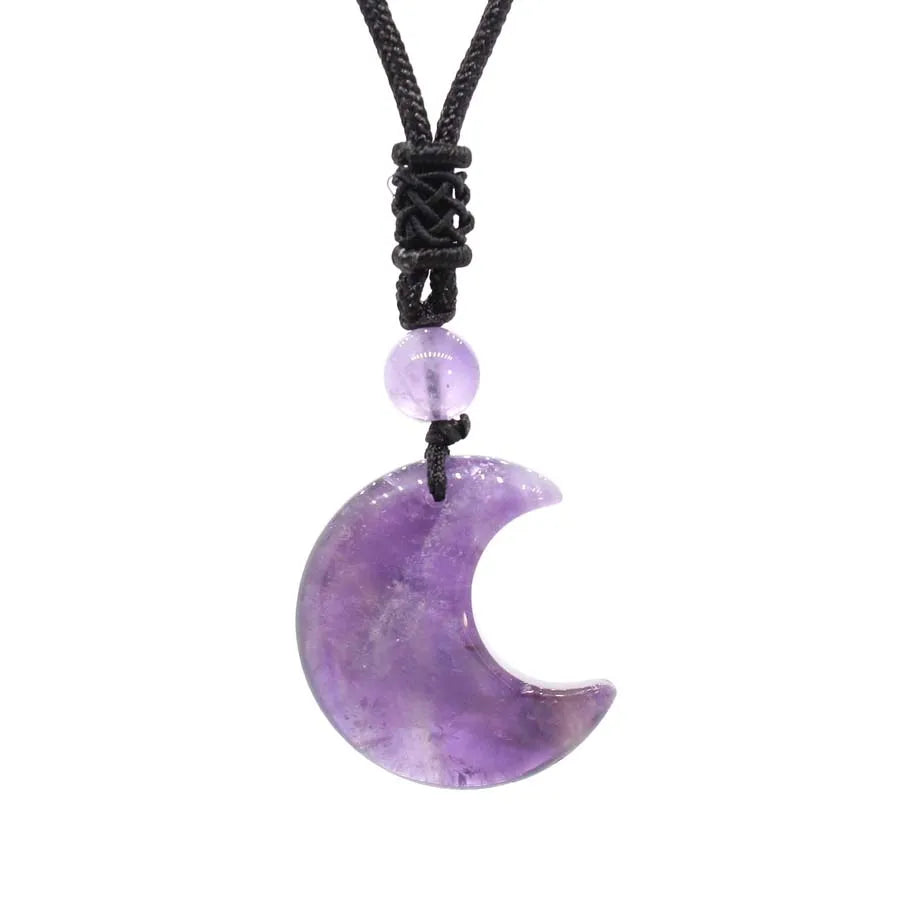 Natural Crescent Moon & Star Stone Pendant Necklace