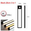 Black 20cm 3-in-1 light fixture with a motion sensor and Type-C charging port.