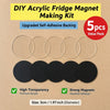 A set of five clear and black acrylic fridge magnets with a 5cm diameter, sold as a value pack.
