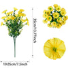 A bunch of bright yellow artificial flowers resembling morning glory or eucalyptus, shown with a vertical measurement.