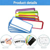 A stack of colorful reusable magnetic dry erase labels and stickers demonstrating easy writing, cleaning, strong magnetism, a