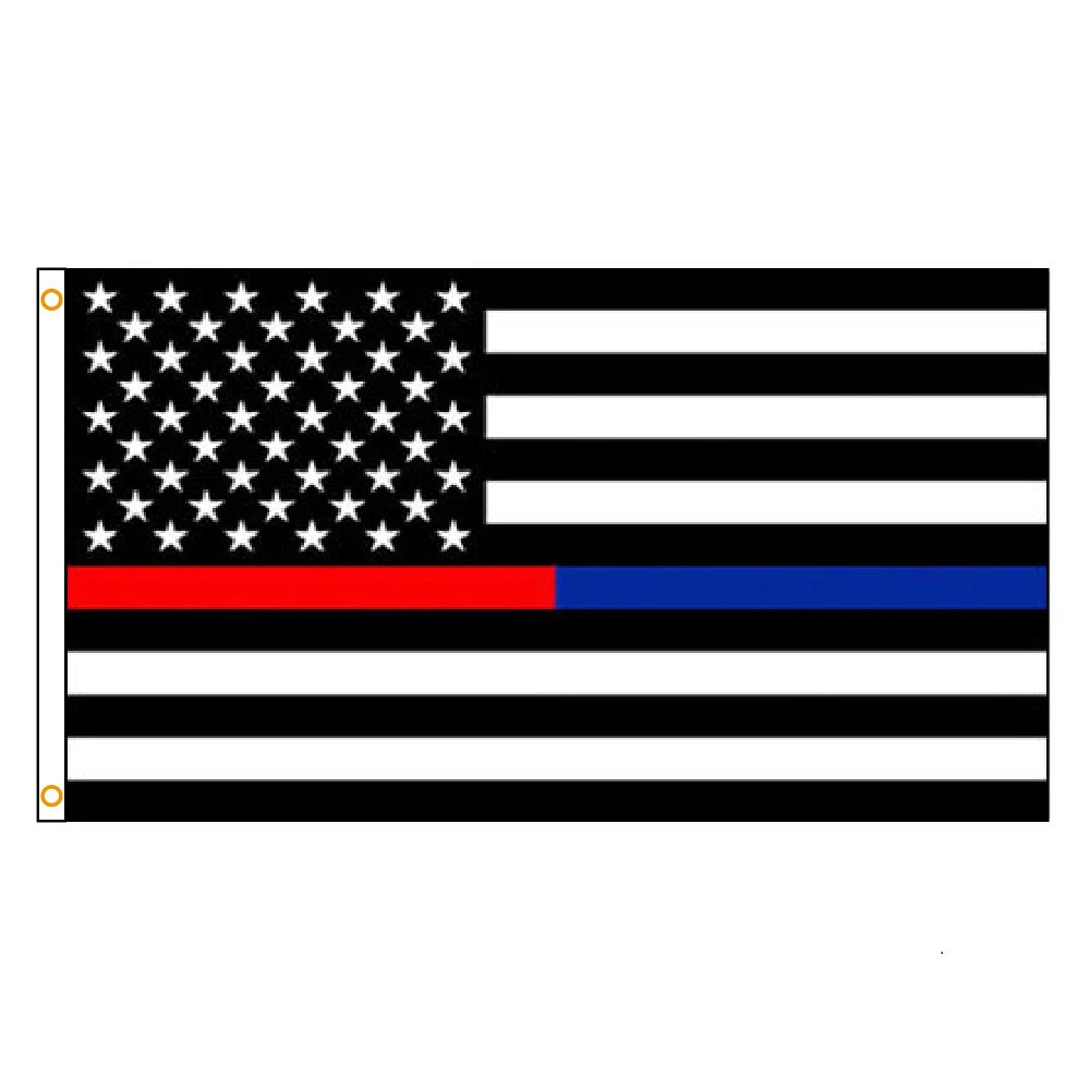 A flag design featuring the American flag pattern with a red and blue horizontal stripe across the middle.