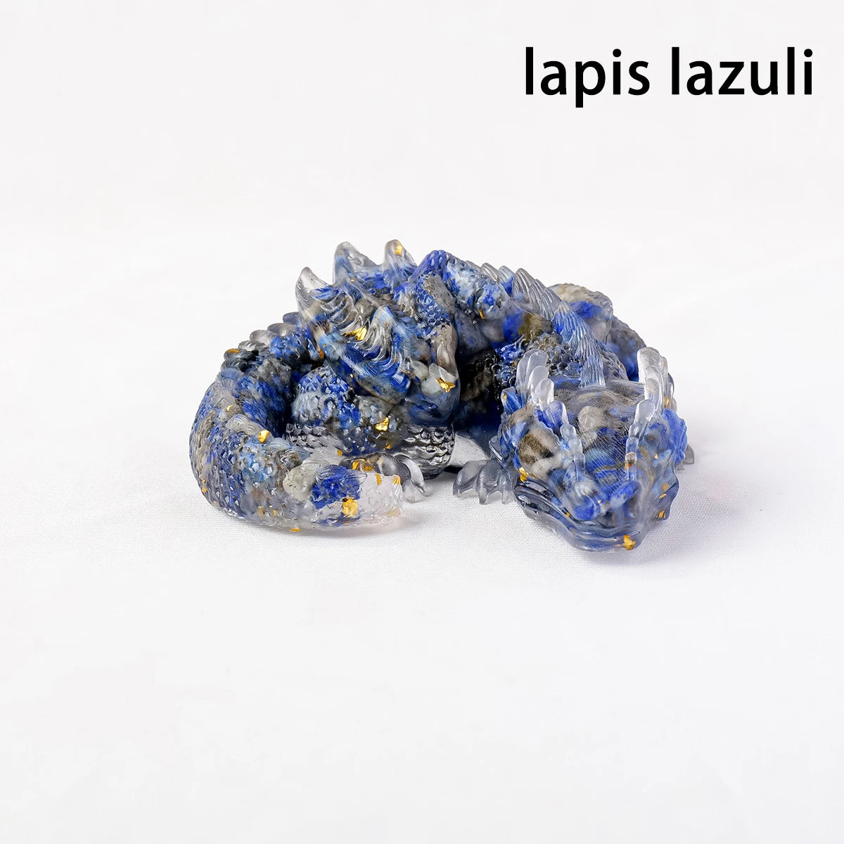 A natural crystal dragon figurine in shades of blue and gray for Feng Shui decor.