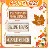 A set of three rustic wooden spice trays labeled Pumpkin Spice, Falling Leaves, and Apple Cider