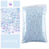 Bag of white ab flatback resin rhinestones with iridescent glitter