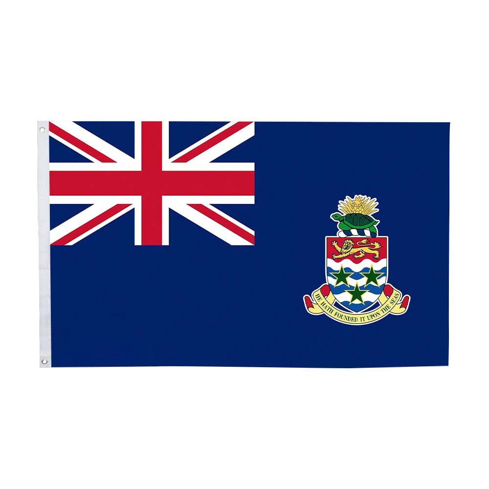 A dark blue flag featuring the Union Jack in the canton and a coat of arms in the fly.