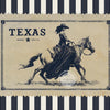 Vintage western wall art print featuring a silhouette of a cowgirl riding a horse on a vintage postage stamp design.