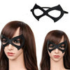 A black adjustable PU leather cat eye masquerade mask shown on a mannequin head.