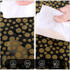 A white polka dot disposable tablecloth is shown being handled, highlighting its waterproof, oilproof, easy to clean, and hig