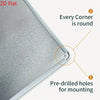 A close-up view of a 2D flat metal wall art piece showing rounded corners and pre-drilled holes for mounting.