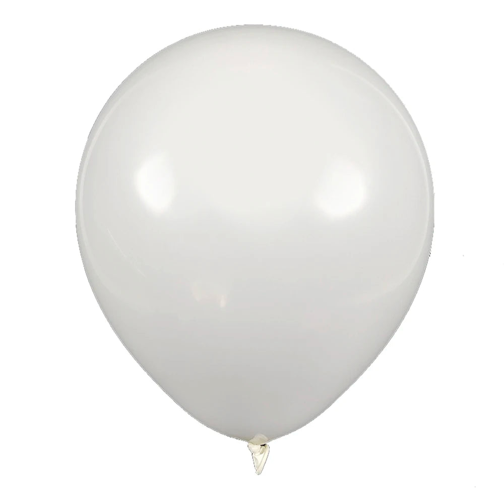 A single, round, white latex balloon floating against a white background.
