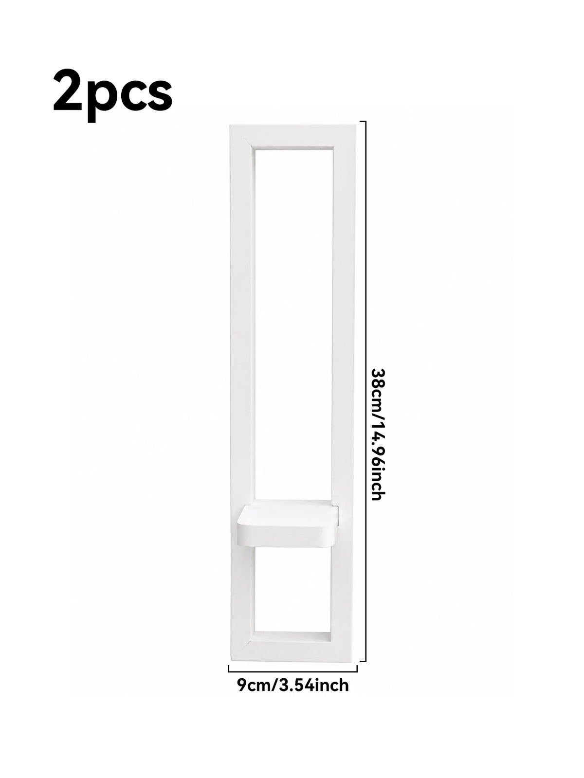 Two white rectangular wooden wall shelves with a decorative arch design