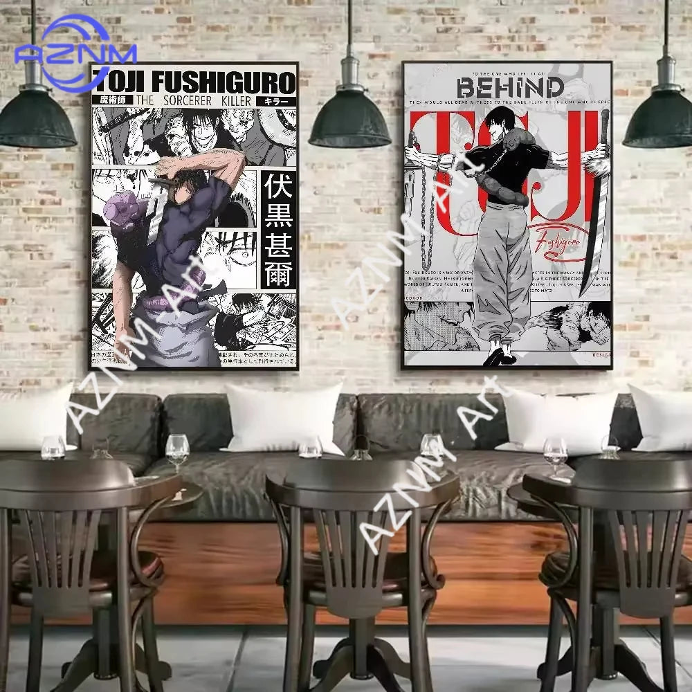 Anime canvas art poster featuring Toji Fushiguro from Jujutsu Kaisen in a dynamic pose.