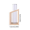 A glass test tube is held in a wooden frame stand for propagation.