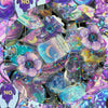 A colorful, abstract collage of laser cute magic witch graffiti stickers and decorative elements.
