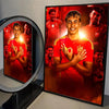 A framed canvas wall art print featuring a collage of football stars, including Lamine Yamal.