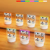 Seven colored acrylic night lights displaying personalized photos of a father and son.