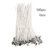 A bundle of 100 clear white braided cotton candle wicks, 10cm long.