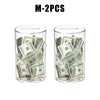 Two transparent acrylic money saving jars filled with US dollar bills