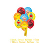 A set of colorful latex balloons featuring cartoon animal faces and the number seven.