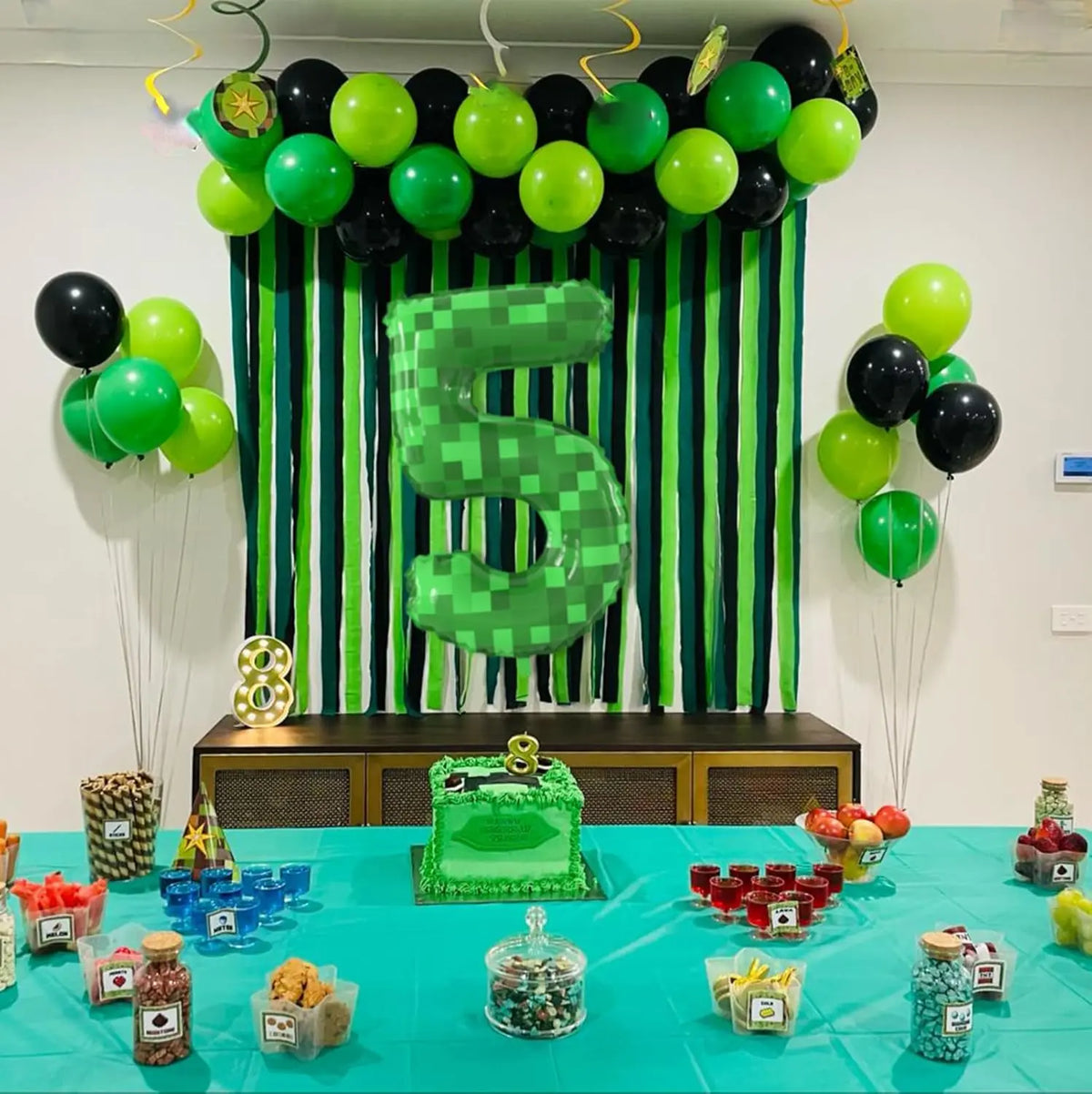 Giant Green Pixel Number Foil Balloon for Birthday Parties