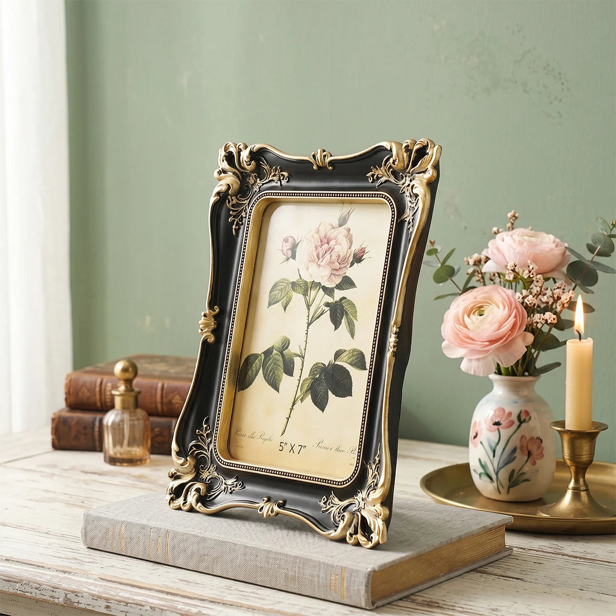 Antique Gilded Resin Photo Frame with Ornate Relief Design