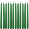 A pack of twelve green, cylindrical stick candles.