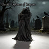 A dark, hooded statue resembling a Grim Reaper embracing another figure in a graveyard setting.