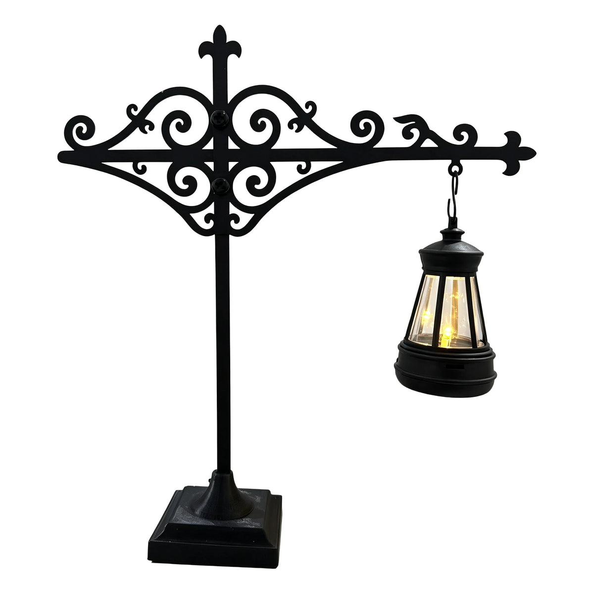 Black wrought iron antique library lantern with a decorative scrollwork light fixture