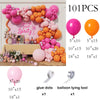 A balloon garland kit featuring pink and orange balloons, including various sizes and a balloon tying tool.