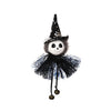 A black witch hat ornament featuring a carved pumpkin face and black netting details.