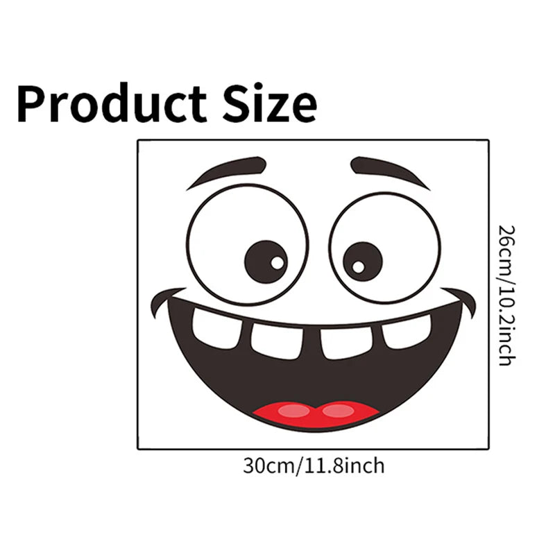 Diagram showing the size of a funny cartoon face decal, measuring 26cm/10.2inch by 30cm/11.8inch.