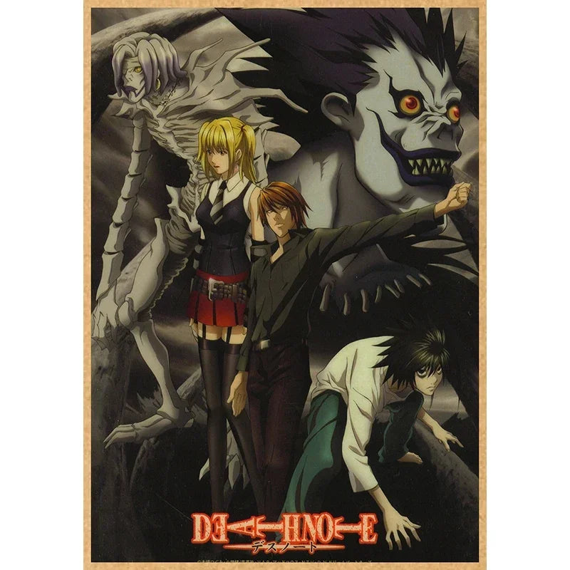 Anime artwork featuring characters from Death Note, including Light Yagami and L, on a canvas print.