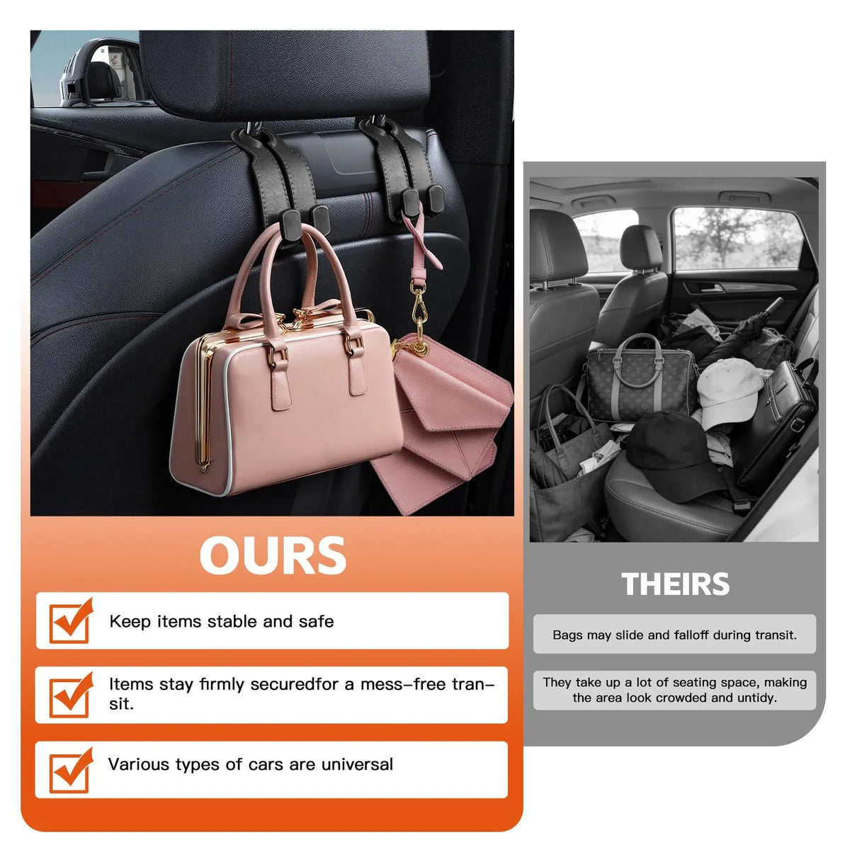 Suede Car Headrest Hooks for Bags and Groceries