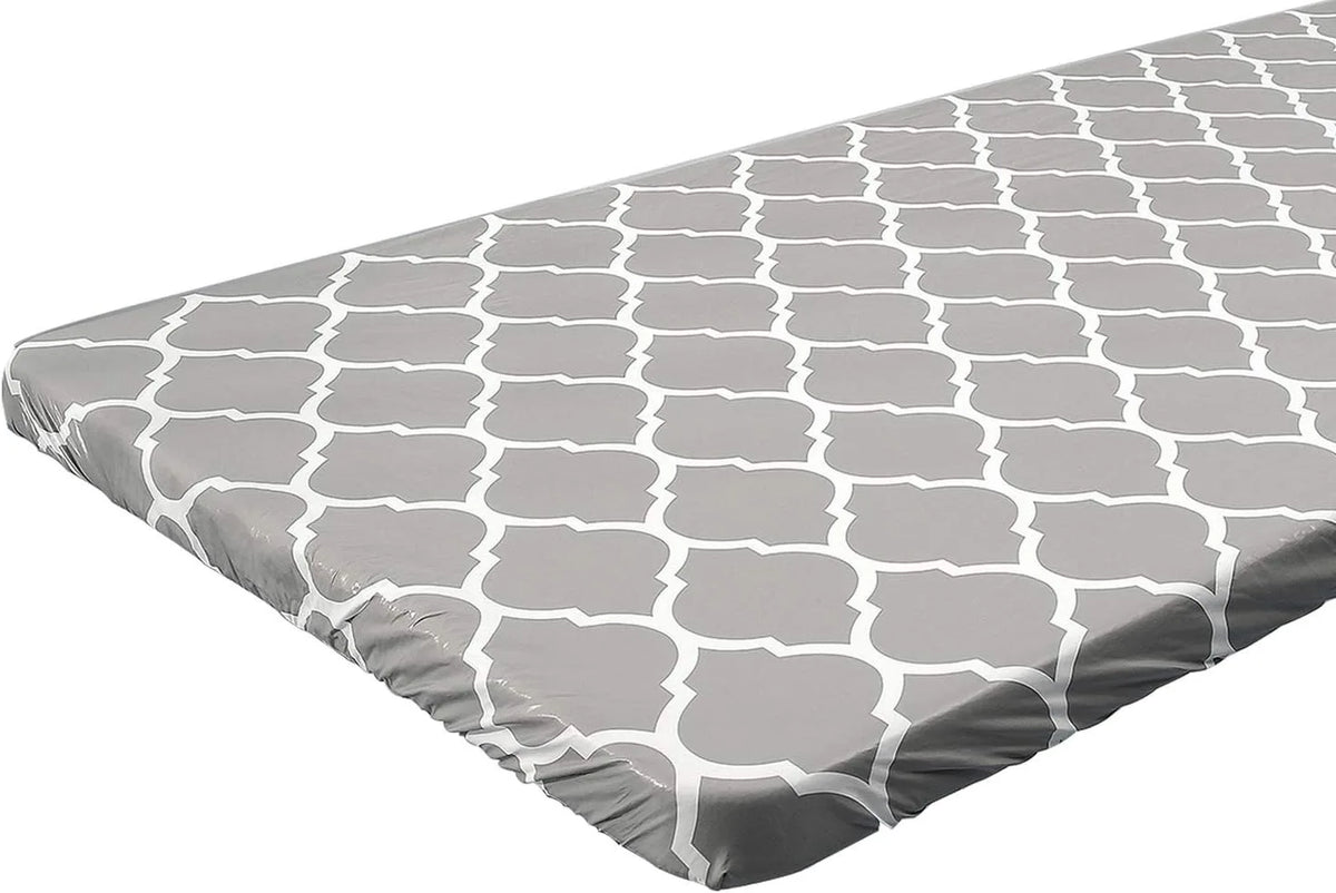 Gray elastic fitted rectangle tablecloth with a white diamond pattern