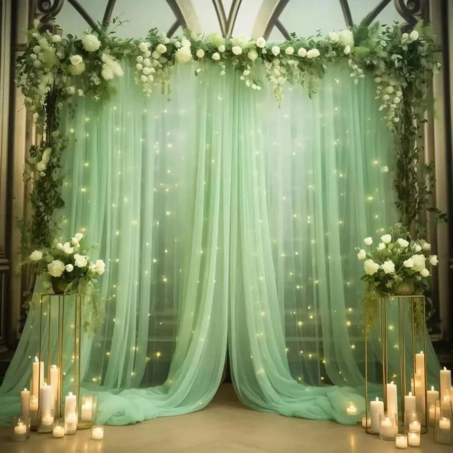 Elegant Tulle Backdrop Set with USB String Lights for Weddings & Parties