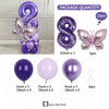 Set de globos morados con el número 8 y formas de mariposa para fiestas