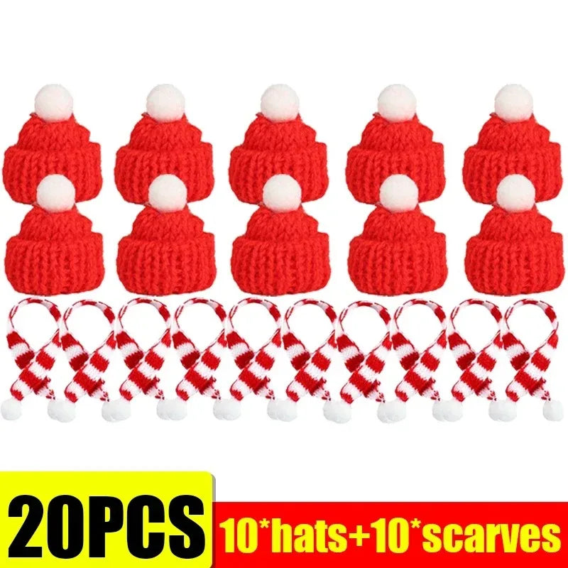 Festive Mini Santa Hat & Scarf Wine Bottle Topper Set