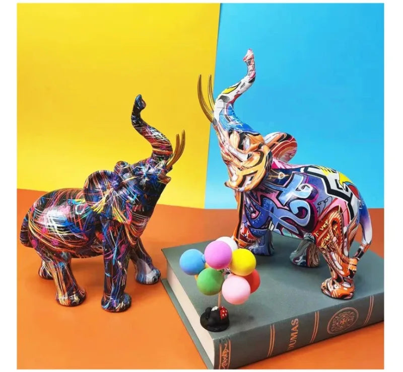 Colorful Elephant Resin Figurine for Home Decor