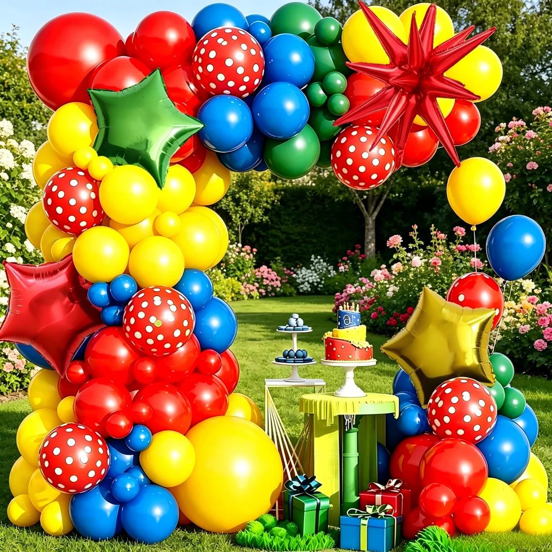 106-Piece Colorful Balloon Arch Decoration Set with Star Foil Balloons & Birthday Banner