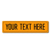 An empty orange rectangular metal street sign with the text YOUR TEXT HERE.