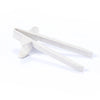 A pair of white reusable wheat straw finger chopsticks shown against a white background.