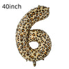 A large, inflatable number 6 shaped like a leopard print for birthday parties.