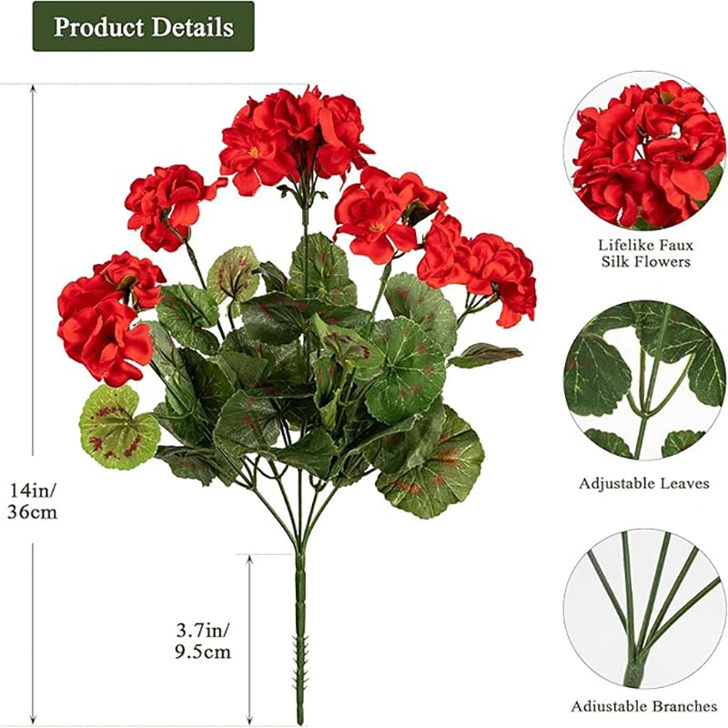 A bouquet of red silk faux flowers with adjustable leaves and branches.