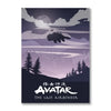 Minimalist canvas wall art featuring a silhouette of an Avatar flying against a purple and gray sky.
