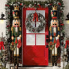 Festive Christmas door banner featuring two bearded men in traditional holiday attire surrounded by evergreen garlands
