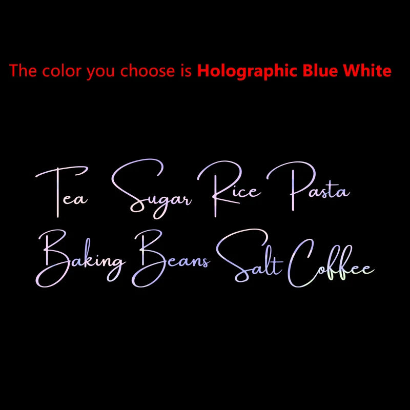 Holographic Blue White label for tea sugar rice pasta baking beans salt coffee storage canister