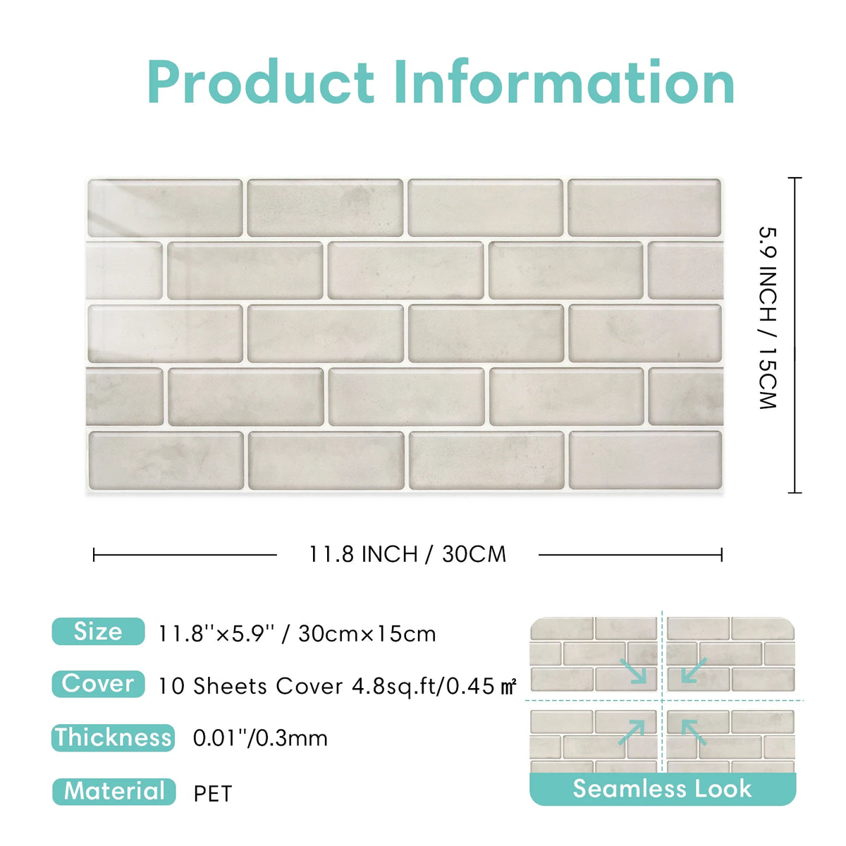 A rectangular tile wall sticker in a light beige color, showing the texture and size of the product.