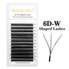 Packaging for MASSCAKU 6D W-Shaped Lashes featuring various lengths from 8mm to 15mm
