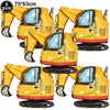 Five yellow construction truck foil balloons for birthday party decor